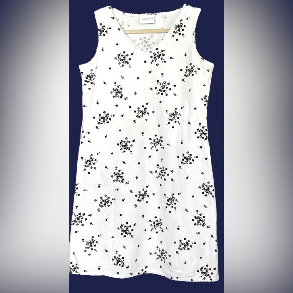 LIZ CLAIBORNE Blue/White Floral Stretch Sleeveless Sheath Dress, Sz Medium,GUC.